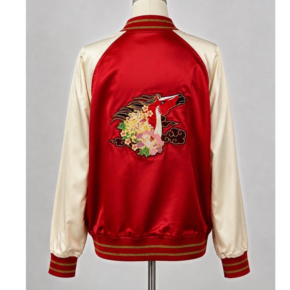 Target Lunar New Year Red Satin Bomber Jacket Year of the Horse Embroidered Sz M